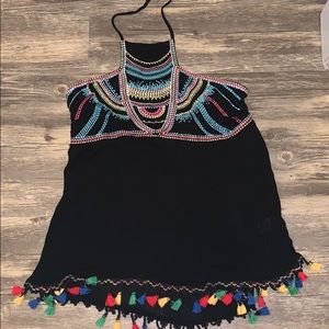 Embroidered Black Halter